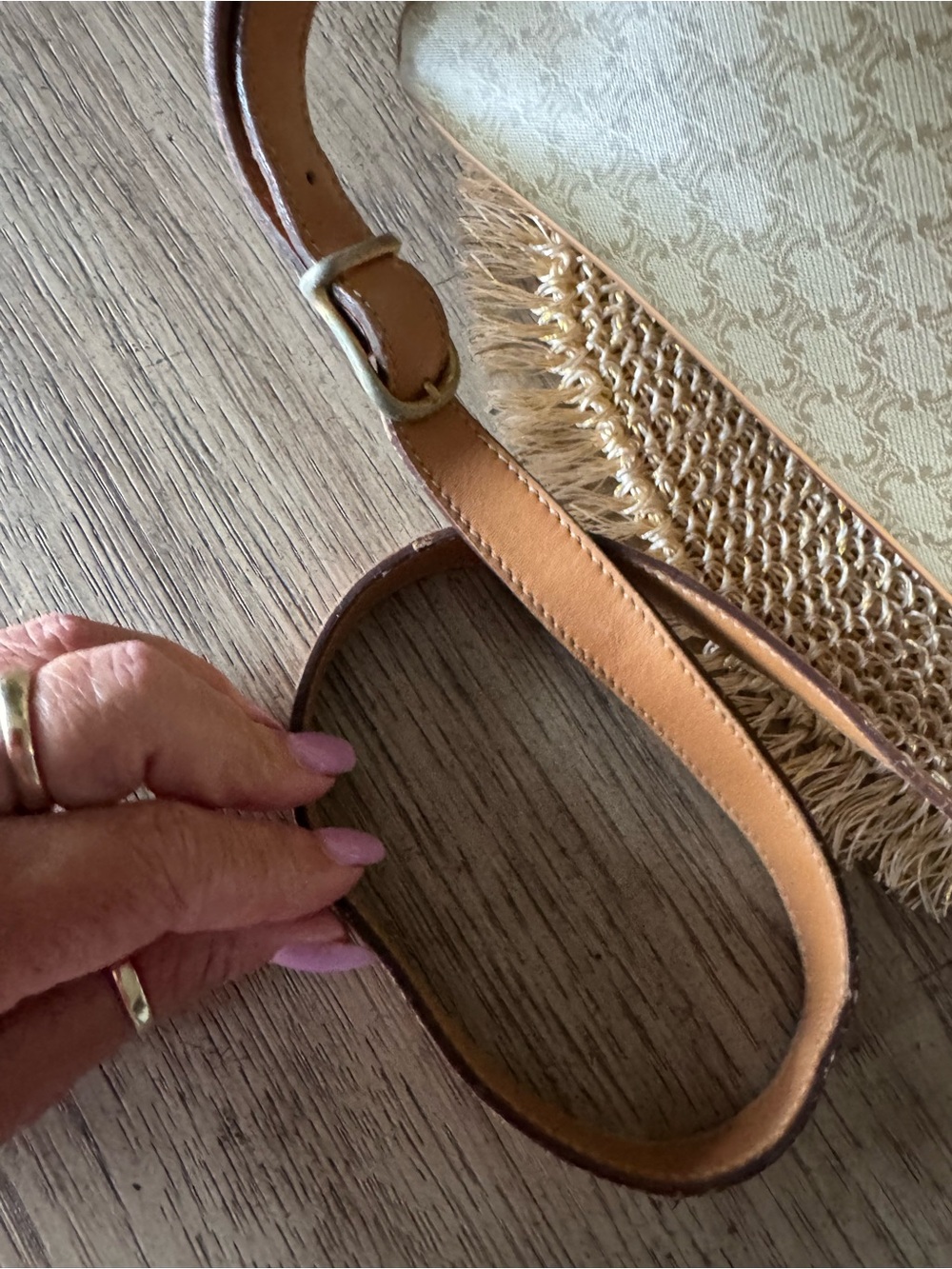 Celine VINTAGE Brown Tan Triomphe Canvas Crossbody Bag Good Preloved Condition - Picture 4 of 11
